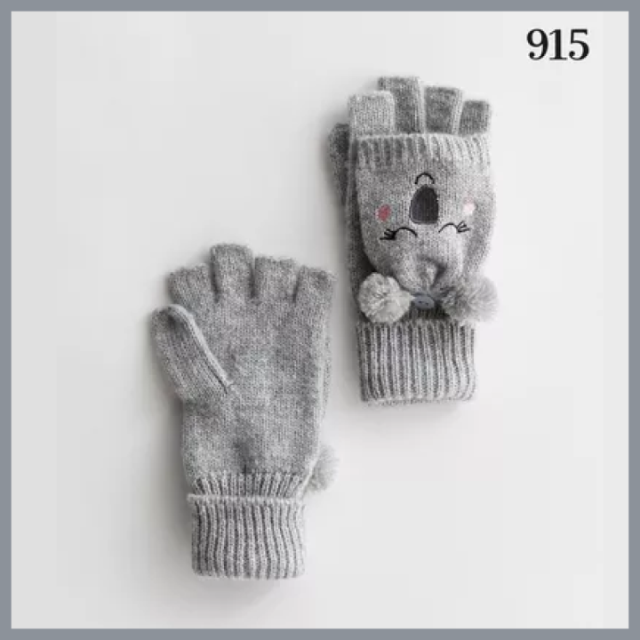 New look - Girls Grey Koala Knit Flip Top Gloves - £6.99