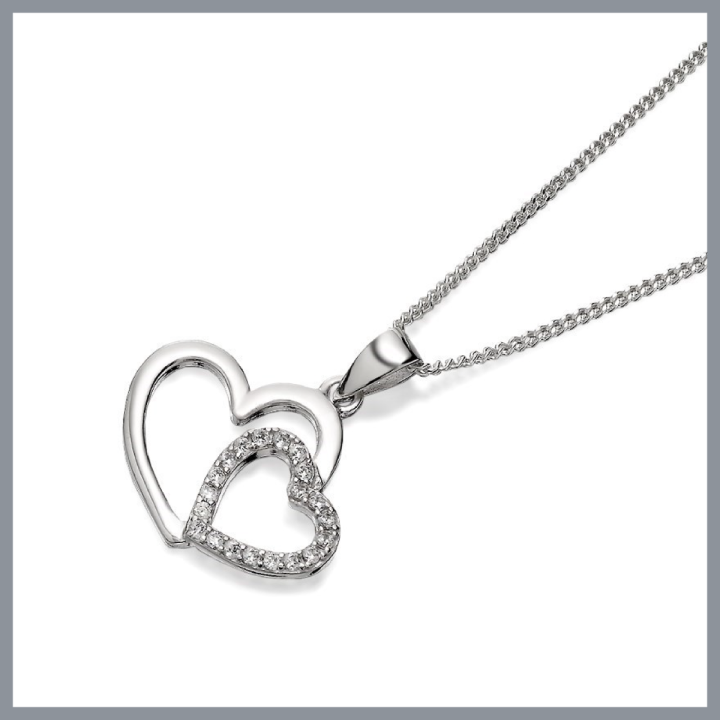 F hinds: Silver Cubic Zirconia Two Hearts Necklace - F3497 £19.99