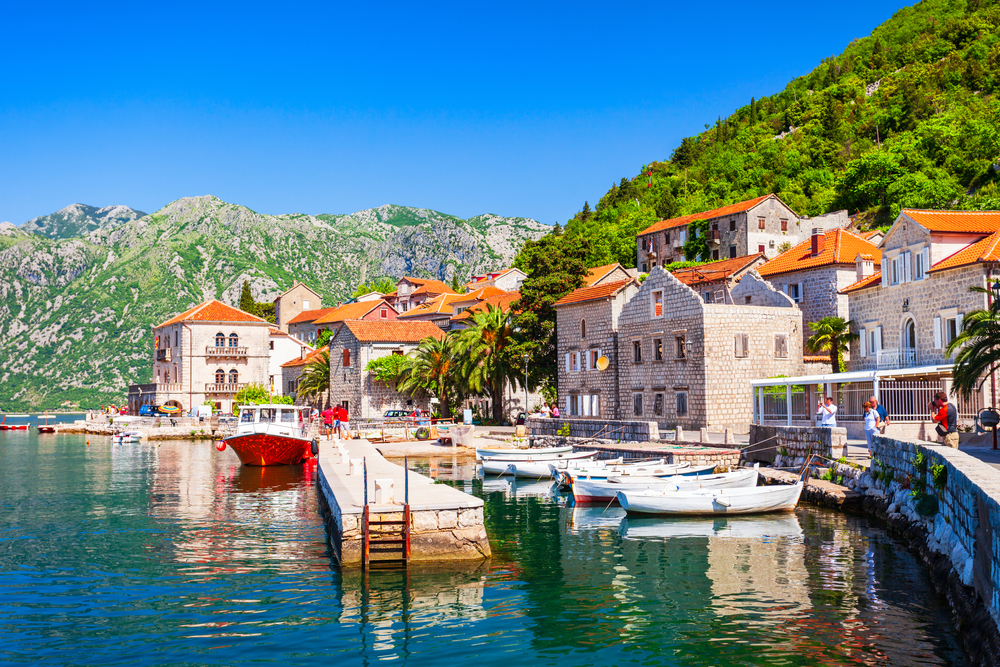 Boats,In,The,Port,Of,Perast,Town,On,The,Bay